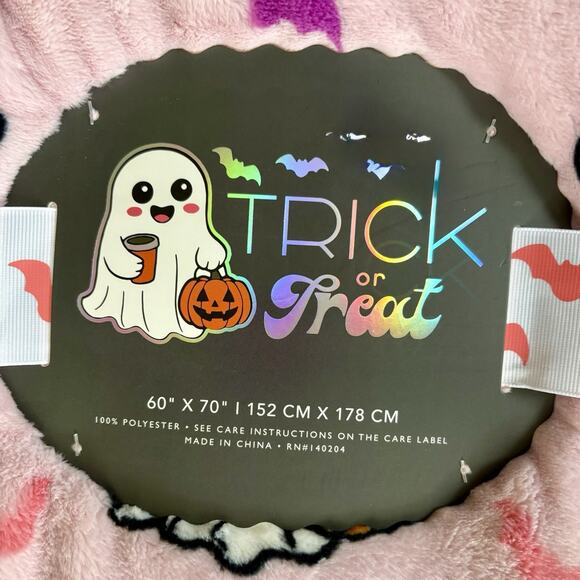 HEY BOO Pink Stanley Coffee Cup Ghost Throw BLanket Home Decor Halloween 3PC SET - Picture 5 of 16